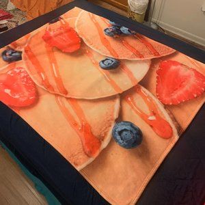 Fleece Blanket Throw Orange Yellow Blue Pancake Print Square 50x 50